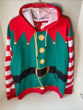 Threadcraft  Men’s  Size  2X Elf-Print Crewneck Hoodie  Christmas